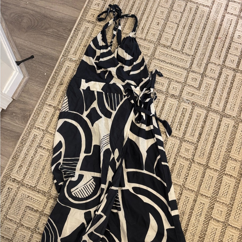 Zara navy and White Geometric Maxi Dress